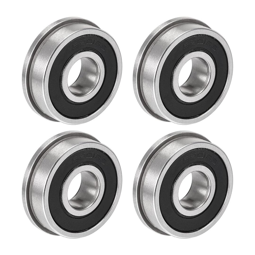 uxcell F6201-2RS Flanged Ball Bearing 12x32x10mm Double Sealed Chrome Steel Bearings 4pcs