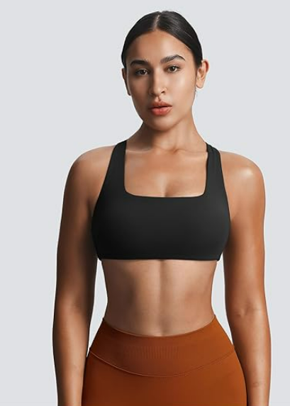 Aoxjox Women's Workout Sports Bras Square Neck Emma Cross Back Fitness Training Gym Bra Yoga Crop Tank (Forest Green, Medium)