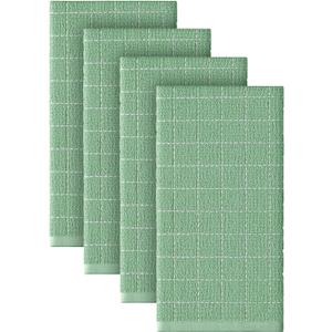 Artoid Mode Checkered Designed Cotton Light Green Terry Kitchen Dish Towels, 15x25 Inch Soft Absorbent Quick Drying Cleaning Tea Towels Set of 4