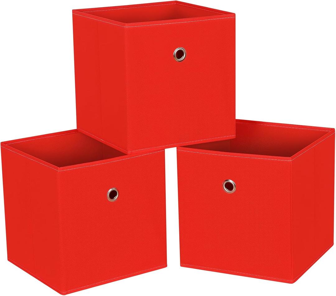Foldable Storage Cubes Bins ,11 Inch Cloth Storage Cube Fabric Storage Box Cubes Organizer Baskets with Handles for Home Organizer Set of 3 (Red)