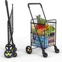 Shopping Cart w/Waterproof Basket Liner & 360° Swivel Wheels | Foldable Collapsible & Lightweight | Perfect for Groceries Laundry Utility Cart - Black