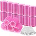 Big Self-Grip Hair Rollers with Stainless Steel Duckbill Clips for Long, Medium Hair and Volume (Rose Red)