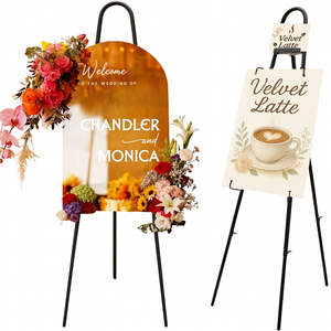 57"–42" Height Adjustable Black Easel Stand for Signs, 4 Display Modes, Stable at Any Position with 4 Hooks – Perfect Welcome Sign Stand, Heavy Duty Easel Stand for Wedding Sign,Parties, Art & Events