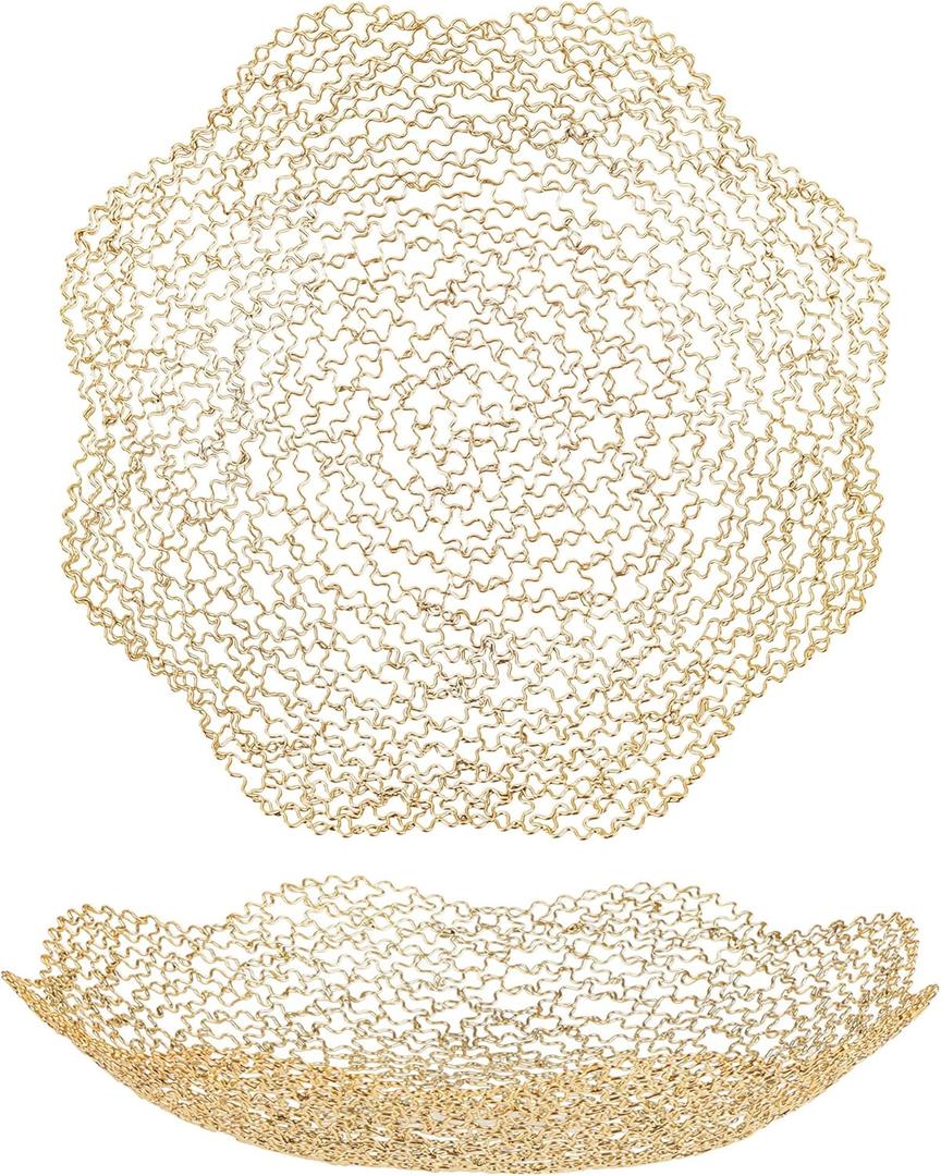 IBWell Decorative Dish for Home Decor and Centerpieces - Gold Vegetable Fruit Bowl Basket(Large) for Kitchen Counter Table Centerpieces for Dining Room and Living Room Decor (Gold, Large)