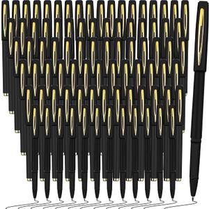 Teling 100 Pack Gel Ink Rollerball Pens Bulk Business 0.5 mm Bold Point Ink Roller Ball Pen Fine Point for Office, School, Writing, Taking Notes, Sketching(Black, Gold)
