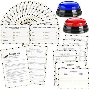 Graduation Friendly Feud Game with 2 Answer Buzzers, Grad Feud Cards for Family Game Night Fun Trivia Quiz for Class Party Groups Clubs Team Building, 5.12 x 8.07 x 2.36 inches