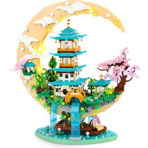 4288PCS Light-Up Micro Architecture Chinese Moon Palace Building Block Set, 11.6"x7.2"x3.3"