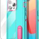 AICase for iPhone 15 Pro Max Case Built-in Stand with Glass Screen Protector,Heavy Duty Drop Protection Full Body Rugged Shockproof Military Protective Tough Durable for iPhone 15 Pro Max 6.7"_3 (Water Blue/hot pink+Glass Protector)
