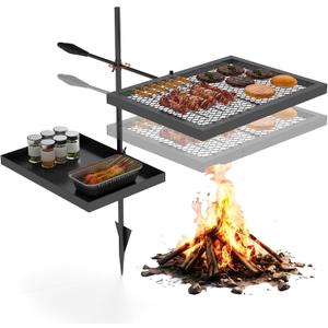 ABSCONDO Height-Adjustable Campfire Grill grate, Swivel Fire Pit Grilling Grate, Heavy Duty Portable Over Fire Cooking Grate with Handbag for Outdoor Camping Hiking Backpacking and Family Gatherings