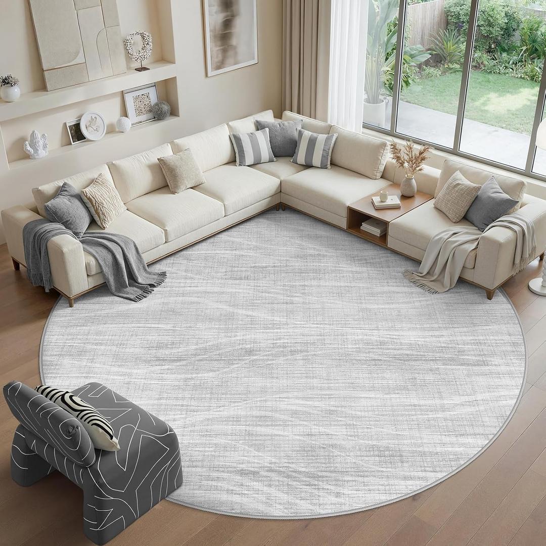 10ft Round Area Rug Washable Living Room Rugs Modern, Light Grey