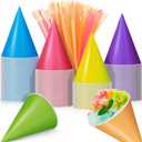 Boao 100 Sets 4.5 oz Snow Cone Cups and Spoon Straws Disposable Snow Cone Syrup Leakproof Shaved Ice Supplies for Slush Shaved Ice Cream Water Summer Hawaiian Birthday Party (Colorful)