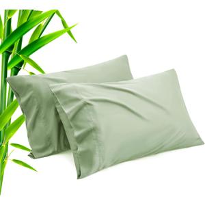 TELUS Green Pillow Cases Standard Size 2 Pack, Bamboo Rayon Cooling Pillowcases with Envelope Closure, Cool Breathable Pillow Cover for Hot Sleepers & Night Sweats, 20x26 inch