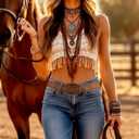 Women Western Belt Vintage Metal Buckle Leather Belts Country Cowboy Cowgirl Belt for Jeans Pant Dress (Brown)