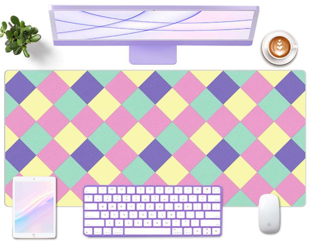METEOROCK Checkered Desk Pad Protector, Non-Slip PU Leather Desk Mat, Waterproof Laptop Computer Desk Keyboard Mat, Easy Clean Office Laptop Desk Pad, Desktop Mat for Work Home, 35.4" x 15.7"