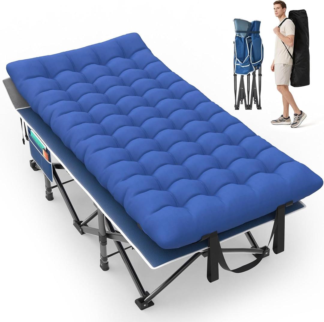 Suteck 32In XXL Folding Camping Cot, 900LBS Heavy Duty Sleeping Cot with Pillow Mattress, 1200D Double-Layer Oxford Portable Cot for Adults with Carry Bag for Home Office Nap Beach Travel, 79"32"19"