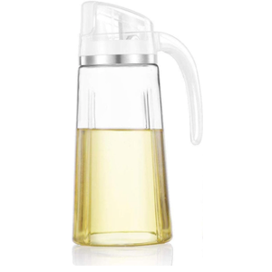 Marbrasse Oil Dispenser for Kitchen,20 OZ /600ml Leakproof Glass Oil Bottle with Auto Flip Cap,Olive Oil Container for Kitchen Cooking(1 Pcs White)