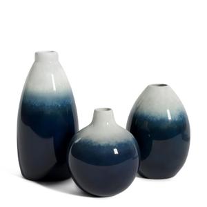 Barnyard Designs Ceramic Stoneware Vase Set, Farmhouse Ceramic Vases Home Decor, Pottery Decorative Neutral Home Decor for Shelves, Blue Ombre, Set of 3, 6.25"/4.5"/4"