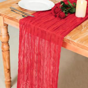 Snowkingdom 10 Ft Red Valentine's Day Cheesecloth Table Runner, 120 inch Long Boho Gauze Runner for Wedding Bridal Baby Shower Birthday Holiday Table Decorations