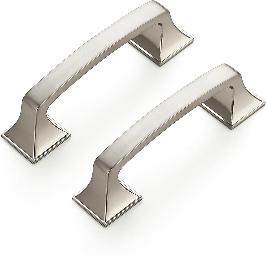 Ravinte 10 Pack Solid 3" Square Foot Arch Pulls Kitchen Cabinet Handles Brushed Nickel Pulls Silver Dresser Kitchen Cupboard Hardware Handles for Cabinets Cupboard Drawers (3 Inch Hole Center)
