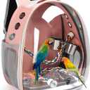 Bird Backpack Carrier, Travel Bird Cage for Small Medium Size Parrot Parakeet Budgies Cockatiel, Portable Clear Bubble Window Bag with Stainless Steel Tray Food Bolw Standing Perch (Pink)