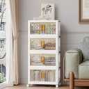 Fixwal 23QT Plastic Foldable Storage Bins with Lid, Stackable Garage Storage Cabinet, Closet Organizers and Storage with Lockable Wheels for Office, Bedroom, Toy Organization, 4 PACK Cubes