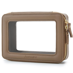 Aveniee Clear Makeup Bag Organizer, Travel Toiletry Bag Cosmetic Case for Women, Portable Make Up Skincare Pouch Car Organizer Bag with Zippers for Essentials,Taupe
