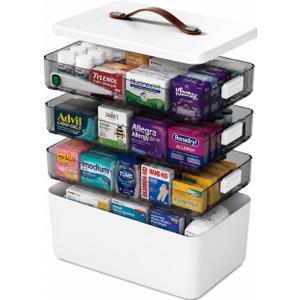 4-Tier Medicine Organizer - Portable Medicine Cabinet with Handle, Extra Large 4-Tier Set