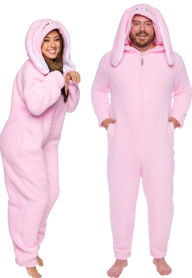 Funziez! Slim Fit Sherpa Adult Onesie - Animal Halloween Costume - Plush One Piece Cosplay Suit for Men, Large