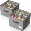 Criusia Shoe Organizer for Closet, 2 Pack Shoe Organizer with Transparent Cover and Sturdy Handles, Closet Shoe Storage for Sneakers Sandals Slippers, Fit 12-16 Pairs, Gray