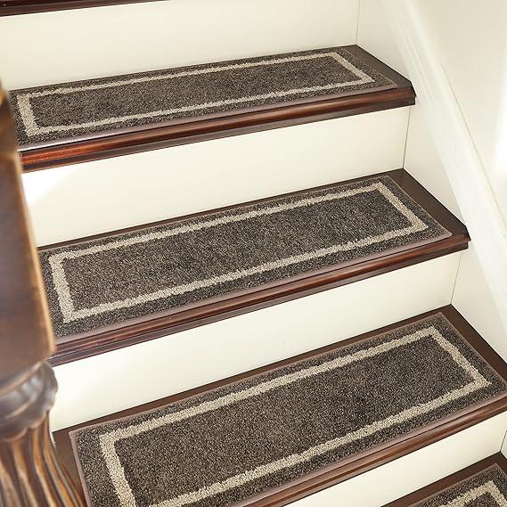 COSY HOMEER Soft Stair Treads 15pcs Non-Slip Carpet Mat 28inX9in Indoor Stair Runners for Wooden Steps,Stair Rugs for Kids and Dogs, 100% Polyester TPE Backing Brown,Square