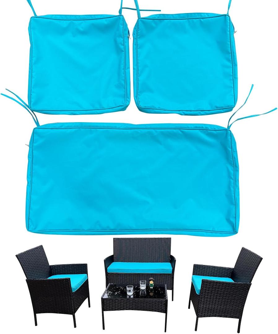 3 Pack Outdoor Patio Furniture Cushion Covers Set, Replacement Slipcovers Fits 4-Piece Wicker Rattan Sofa Loveseat Chair, 36x18x2, 18x18x2  Cover Only, Waterproof, Fade-Resistant Durable Sky blue