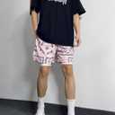 Men's Paisley Shorts Drawstring Bandana Print Casual Workout Athletic Basketball Beach Boxing Summer Shorts (Pink, XS)