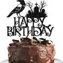 Halloween Happy Birthday Cake Topper,Crow Theme Party Decorations Supplies, Halloween theme Adult/Kids Birthday Decoration Supplies