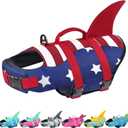 Malier Dog Life Jacket, High Buoyancy Shark Swimsuit, Ripstop American Flag, Medium, Red & Dark Blue