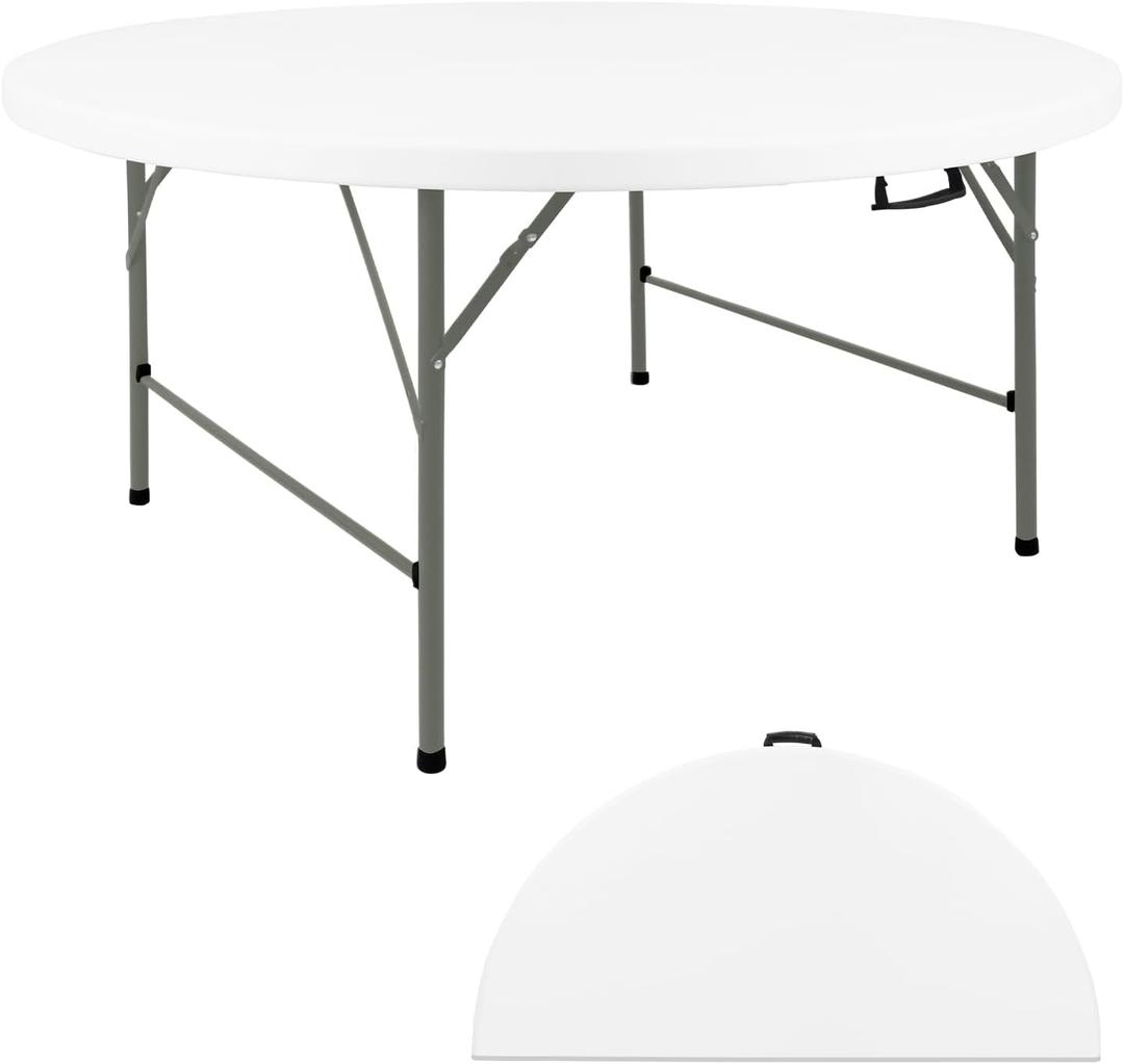 HAISIWLKJ 4FT Round Folding Table White Fold-in-Half with Carrying Handle Portable Plastic Table for Outdoor or Indoor Events,Dining,Wedding, Camping,Party Table