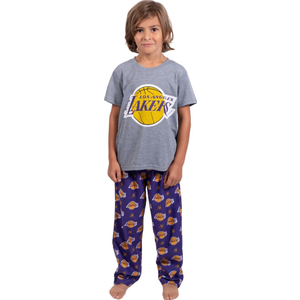 Ultra Game NBA Official Youth 2 Piece T-Shirt & Lounge Pants Pajama Set, Los Angeles Lakers, 8