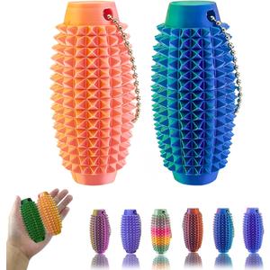 2PCS Upgrade Little Ouchies Pain Stim Fidget, 3D Printed Fidget Toys Anxiety Relief Items, Grippie Stim Keychain, Stim Toys for Autistic Adults, Hard Spiky Sensory Toys, Easter Basket Stuffers (Pink Gold + Blue Green)