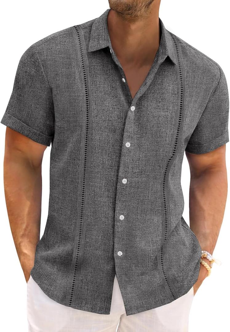 Runcati Mens Cuban Guayabera Shirts Short Sleeve Linen Button Down Shirt | Casual Shirt, Beach Summer, Mexican Shirts, Spread Collar (XL)