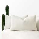 MIULEE 12x20 Inch Decorative Lumbar Pillow Covers for Couch Bed Set of 2 Textured Boucle Neutral Throw Pillow Covers Cream White Accent Solid Pillowcases Sofa Living Room Home Decor