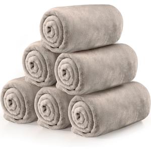 Tinideya 6 Pcs Flannel Fleece Throw Blanket Bulk 50 x 60 Inch Soft Fleece Blanket Warm Throw Blanket Coral Blankets for Couch Sofa Home Wedding Gifts Season (Camel Color)