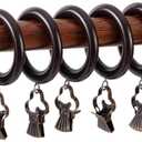 24 Pack Wooden Curtain Rod Rings with Clips, Farmhouse Retro Brown 1.77 Inch Inner Diameter for 1.3-1.5 Inch Curtain Rod Poles