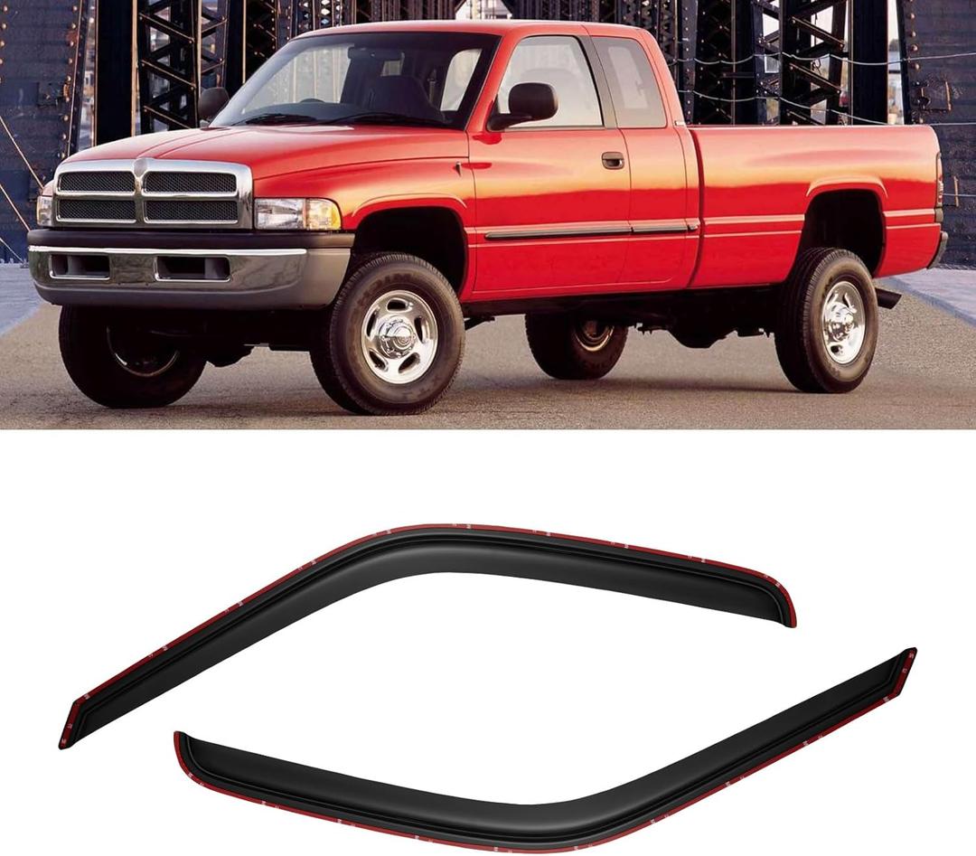 in-Channel Window Visor for 1994-2001 Dodge Ram 1500, 1994-2002 Dodge Ram 2500/3500 Pickup (Excludes Towing Mirror), Rain Guards Shields Vent Deflector Shade Wind Dark Smoke, 2PCS