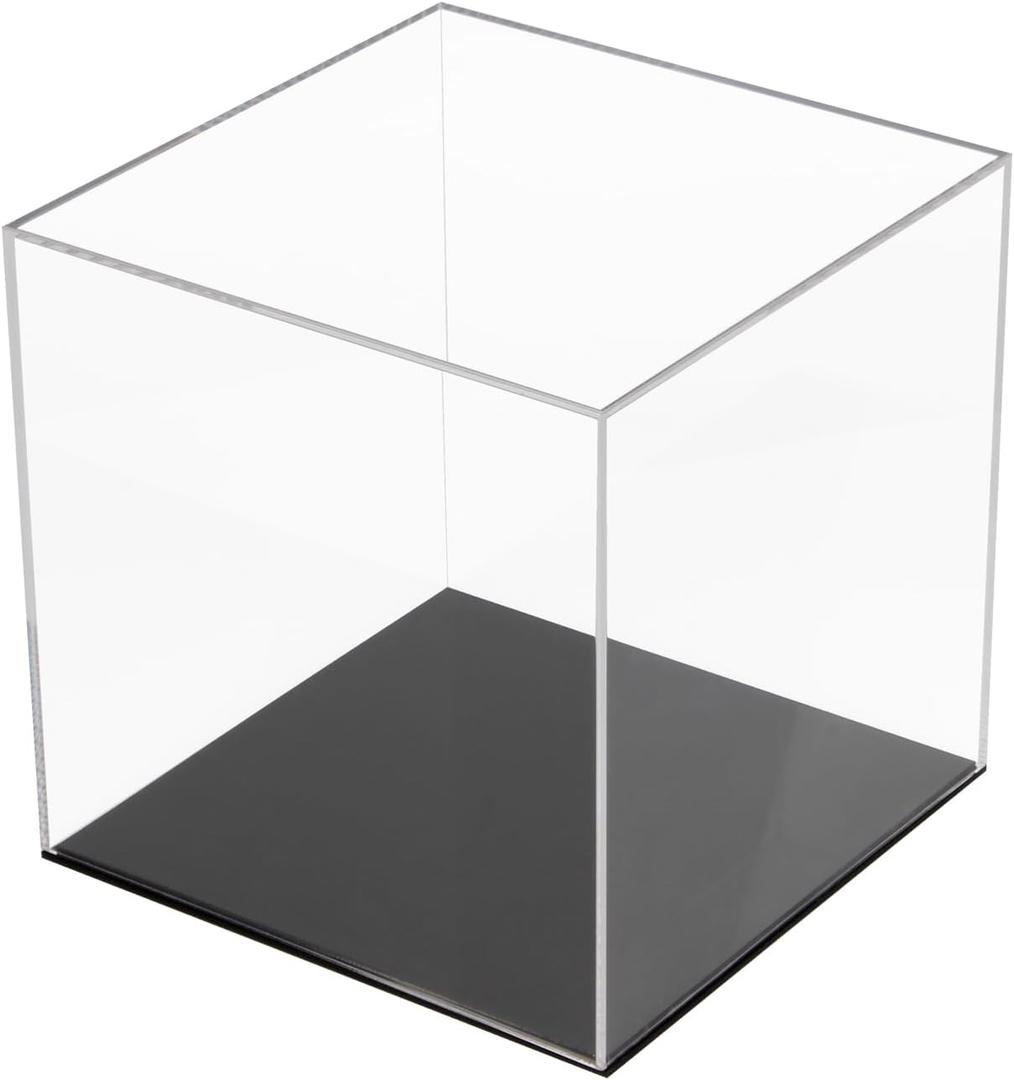 Acrylic Box with Black Base, Simple Self-Assembly Clear Trophy Display Case with Lid, Countertop Clear Square Acrylic Box Cube Storage Containers for Office Home, 7x7x7Inch