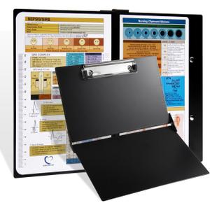 Nursing Clipboard with Nursing and Medical Edition Cheat Sheets Nursing School Essentials - Aluminum Foldable Nurse Clip Boards Essential Accessory for Efficient Patient Care (Black)