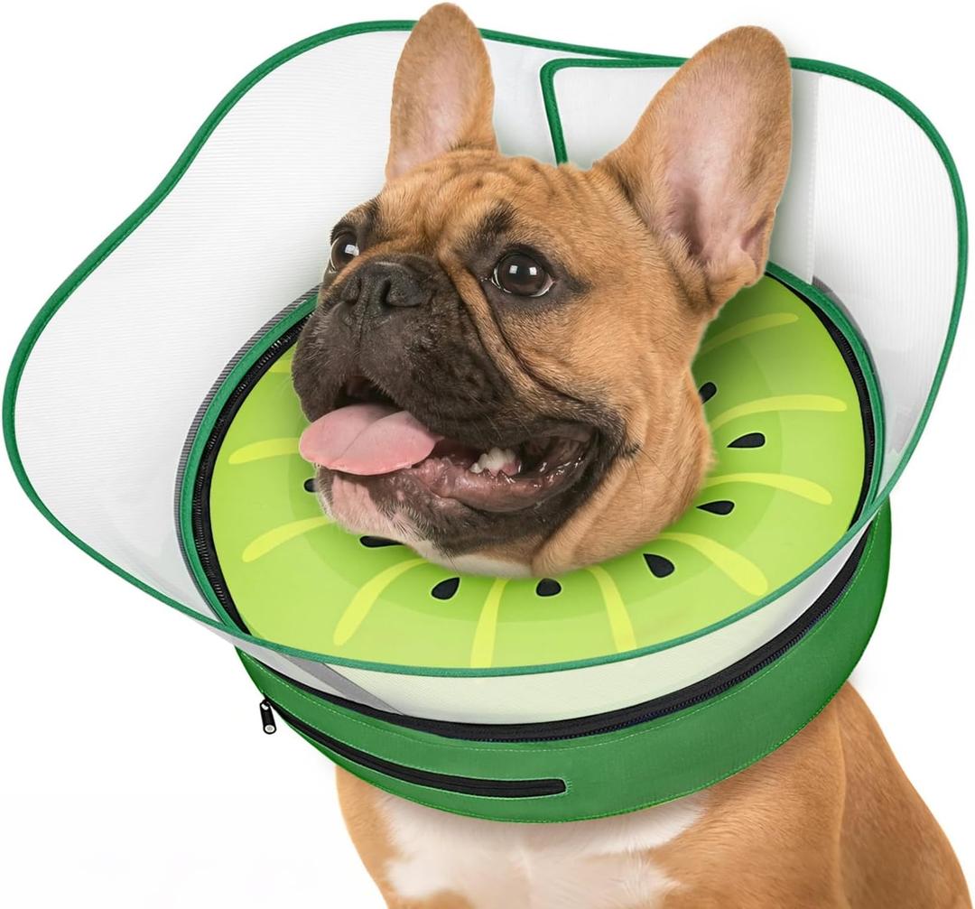 Supet Raised Inflatable Dog Cone After Surgery - Adjustable Recovery Donut Collar with Removable Shield to Stop Licking Wounds & Protect Stitches - Soft Dog Cone Alternative for Medium Dogs (Kiwi,M)