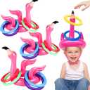 Camlinbo 15 Pcs Inflatable Flamingo Pool Toys Ring Toss Pool Game, Flamingos Luau Party Decor Hawaiian Beach Toys Carnival Outdoor Luau Party Games Supplies for Kids Adults Family