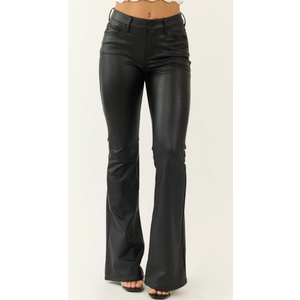 Black Faux Leather Flare Leg Pants, Size S