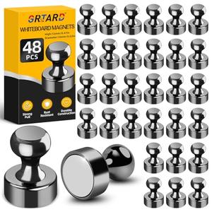 Grtard 48 Pack Black Magnetic Push Pins, Fridge Magnets for Whiteboard, Whiteboard Magnets Refrigerator Magnets, Small and Strong Push Pin Magnet for Office, School, Locker, and Map Magnet