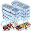 8 Pcs Stainless Steel Snack Containers with Leak Proof Lids, 2/3 Compartments Metal Bento Lunch Box, Reusable Divided Food Storage Container for Adults Home Travel Work (Blue)