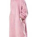 HBlife Long Oversized Wearable Blanket Hoodie for Adults, Thick Sherpa Fleece Sweatshirt with Elastic Sleeves & Giant Pockets, Cozy Plush Fleece Jacket, Pink